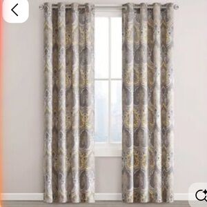 Pier 1 Gray and Gold Lined Grommet Curtains - 2 Panels each at 50in x 96in